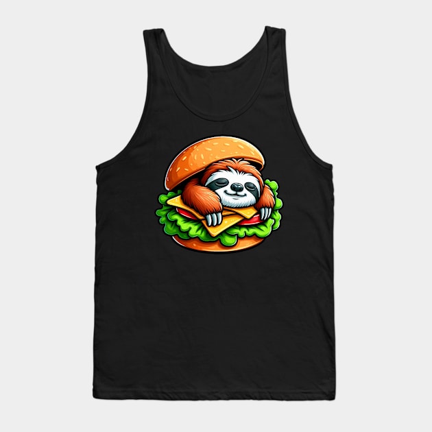 Sloth is Sleeping inside a Hamburger Tank Top by Plushism